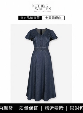 【现货】NOTHING WRITTEN法式复古飞飞袖牛仔连衣裙瘦复古裙子