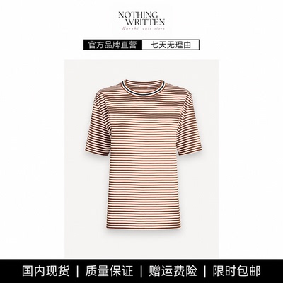 【现货】NOTHING WRITTEN条纹棉质休闲平纹圆领短袖针织T恤女上衣