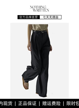 【现货】NOTHING WRITTEN灰色西装裤女春秋高腰阔腿拖地直筒长裤