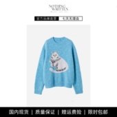 套头 WRITTEN猫咪提花圆领针织上衣动物针织衫 现货 NOTHING