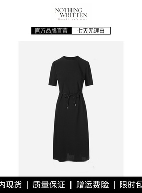 【现货】NOTHING WRITTEN短袖收腰显瘦中长款气质连衣裙女黑色裙