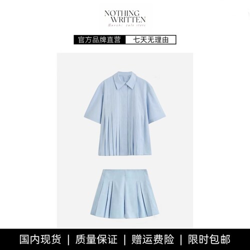 【现货】NOTHING WRITTEN百褶衬衫百褶棉质短裤套装春季新品女装