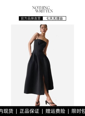 【现货】NOTHING WRITTEN吊带黑色连衣裙女蓬蓬裙小众前开叉裙