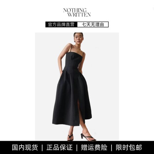 【现货】NOTHING WRITTEN吊带黑色连衣裙女蓬蓬裙小众前开叉裙
