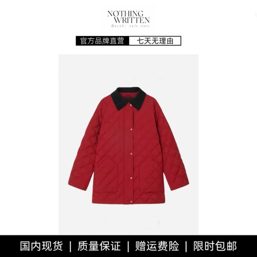 【现货】NOTHING WRITTEN羽绒服新年红菱形格绗缝中长款夹克外套