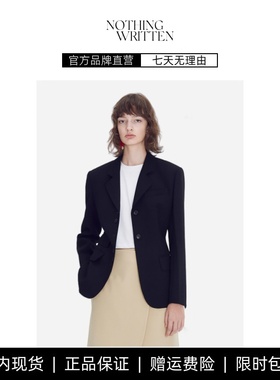 【现货】NOTHING WRITTEN韩版黑色羊毛西装外套女单排扣修身上衣