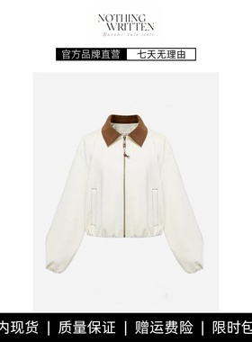 【现货】NOTHING WRITTEN短款显瘦翻领牛仔夹克外套 白色拉链上衣