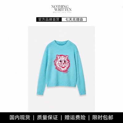 【现货】NOTHING WRITTEN提花套头针织衫小猫刺绣毛针织上衣毛衣