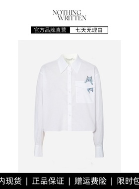 【现货】NOTHING WRITTEN白色短款长袖衬衫动物图案绣花衬衣上衣