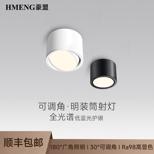 全光谱护眼明装筒灯圆形家用吸顶灯客厅玄关过道可调节角度小射灯