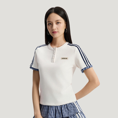 adidas阿迪达斯三叶草女子PLAID TEE SS W运动休闲短袖T恤KU9392