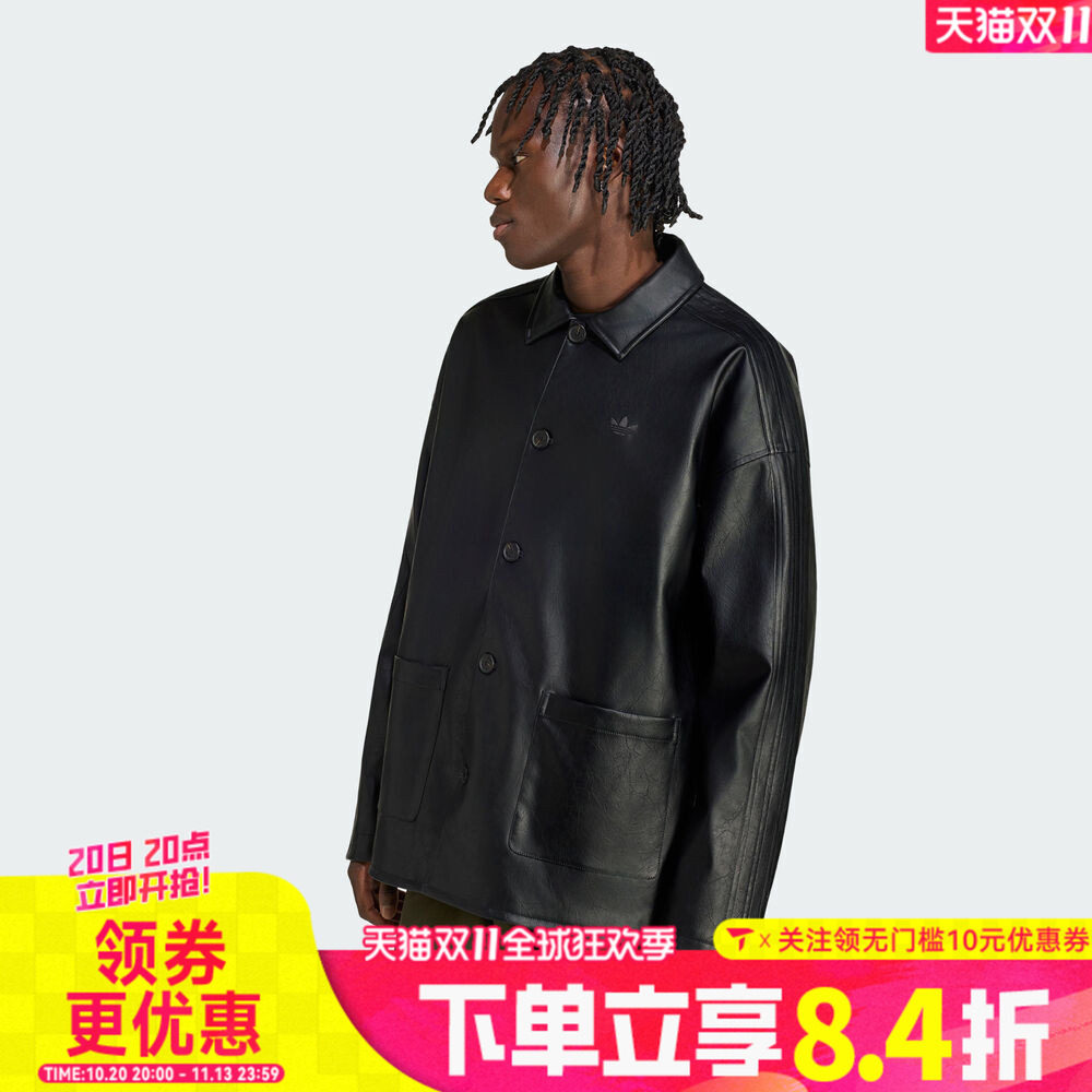 adidas阿迪达斯三叶草男子PLEATHER COAT运动休闲夹克外套LC8119