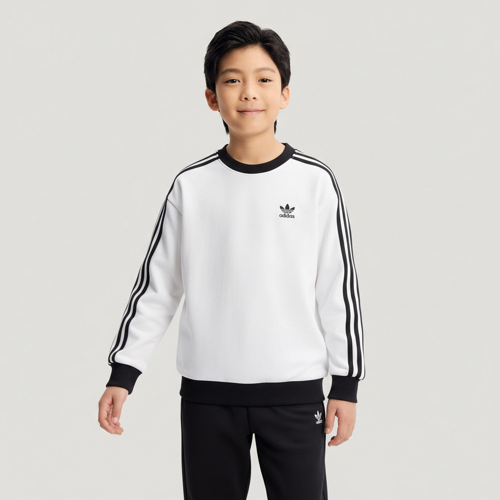adidas阿迪达斯三叶草男童黑白三条纹运动休闲百搭长袖T恤KW1186