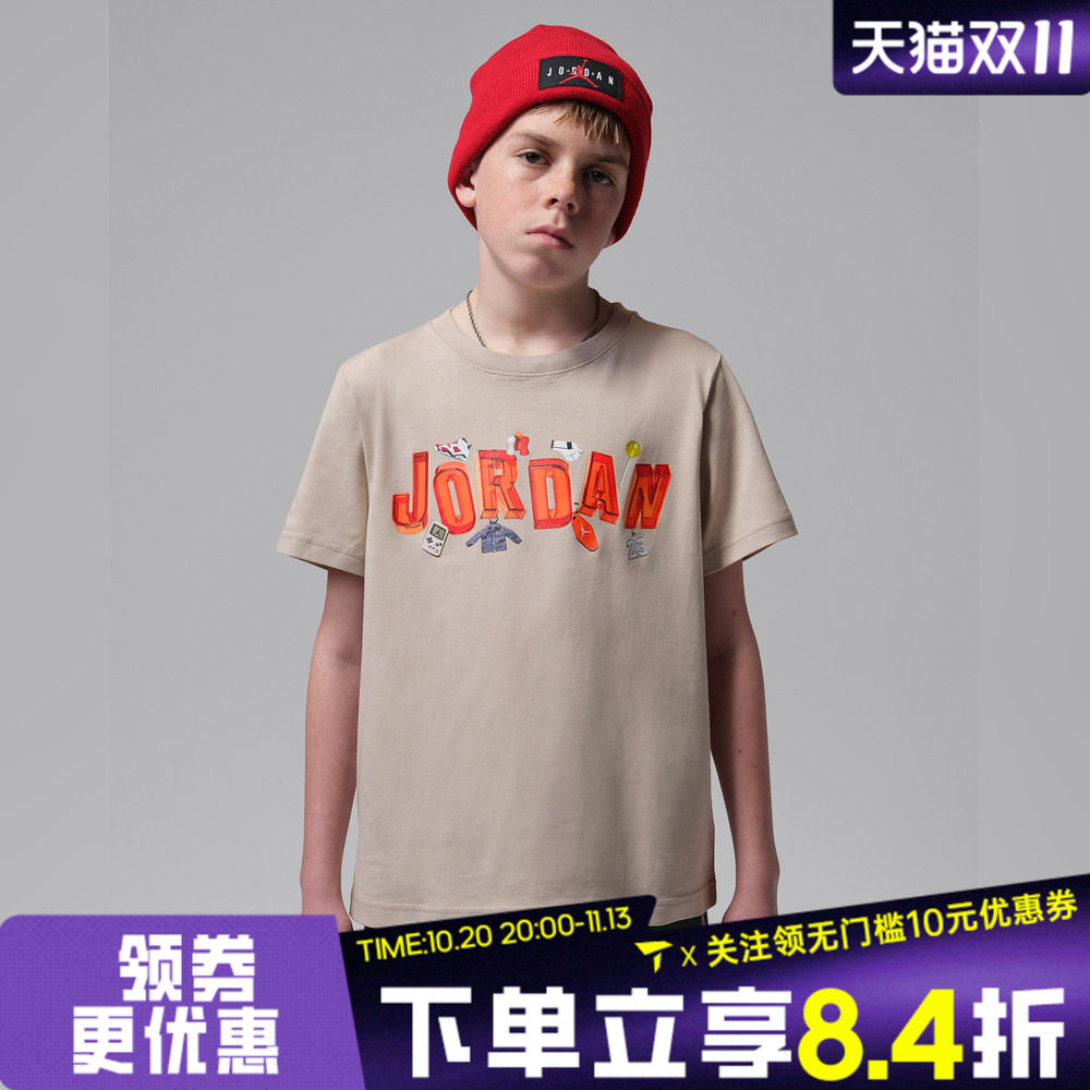 NIKE耐克男大童图案印花运动休闲圆领短袖T恤JD2622231GS-002