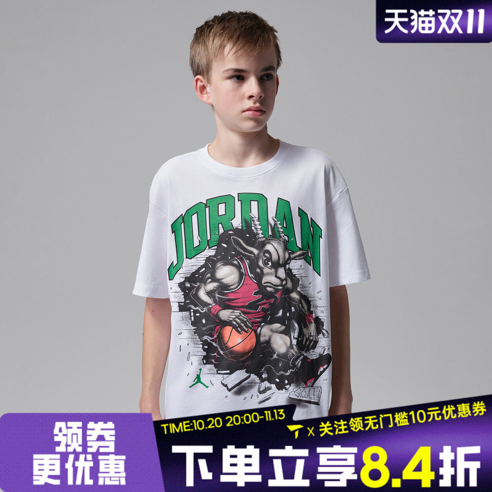 NIKE耐克男大童图案印花运动休闲圆领短袖T恤JD2622227GS-001