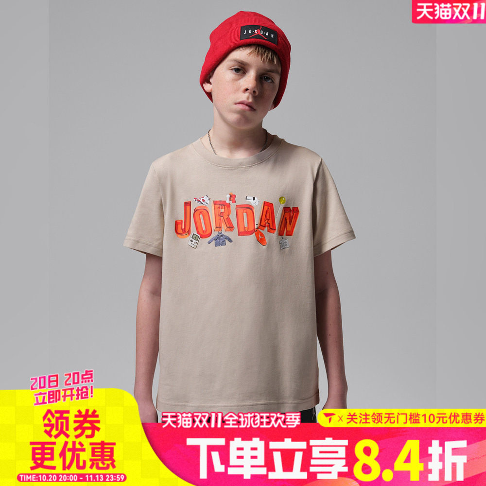 NIKE耐克男大童图案印花运动休闲圆领短袖T恤JD2622231GS-002