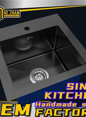 PVD黑色纳米304不锈钢水槽单槽台上盘圆角厨房洗菜盘洗碗槽龙头孔