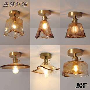 日式玻璃吸顶灯北欧民宿进门入户走廊连廊过道阳台琥珀色网红小灯