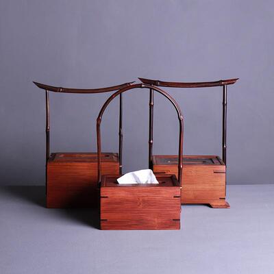 竹木制品手提式纸巾盒创意纸巾盒新中式收纳摆件客厅实木餐巾纸盒