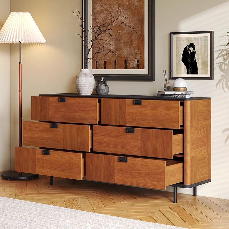 中古风实木柚木拼花饰面玄关柜电视柜卧室储物柜餐边柜轻奢六斗柜