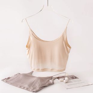 韩国工艺真丝U型美背内衣防走光抹胸吊带背心双层桑蚕丝光面文胸