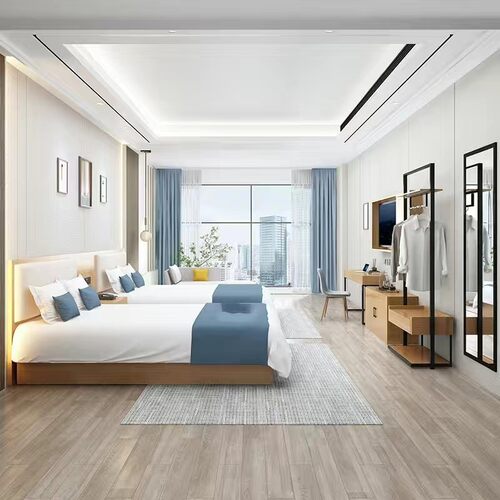 新款酒店家具标间全套可订 宾馆床简约现代客房公寓家具标间民宿