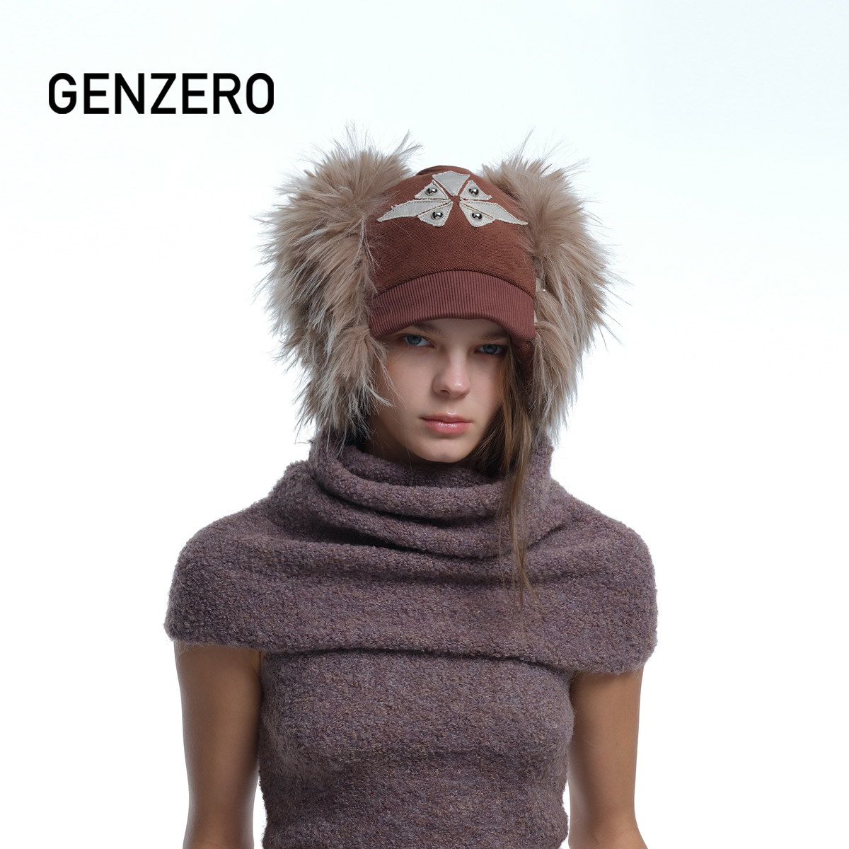 GENZERO针织大头围毛绒堆堆帽女