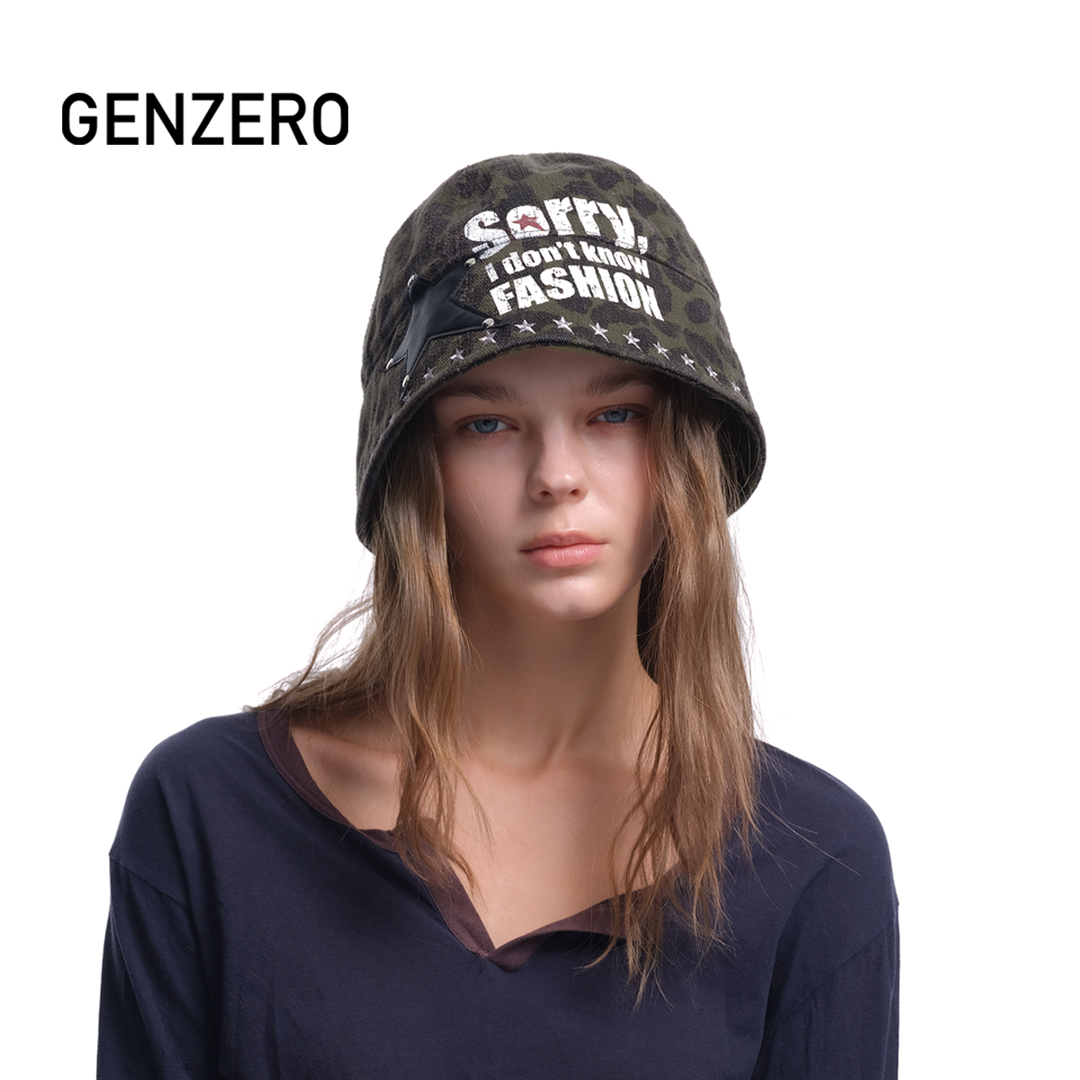GENZERO美式复古字母迷彩渔夫帽