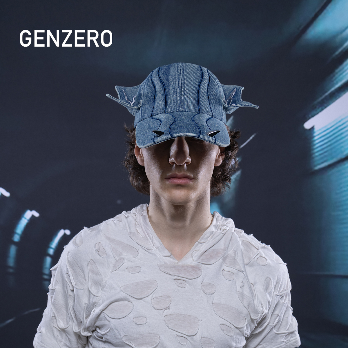GENZERO「drag」铆钉刺绣翅膀棒球帽弯檐帽男女同款牛仔鸭舌帽
