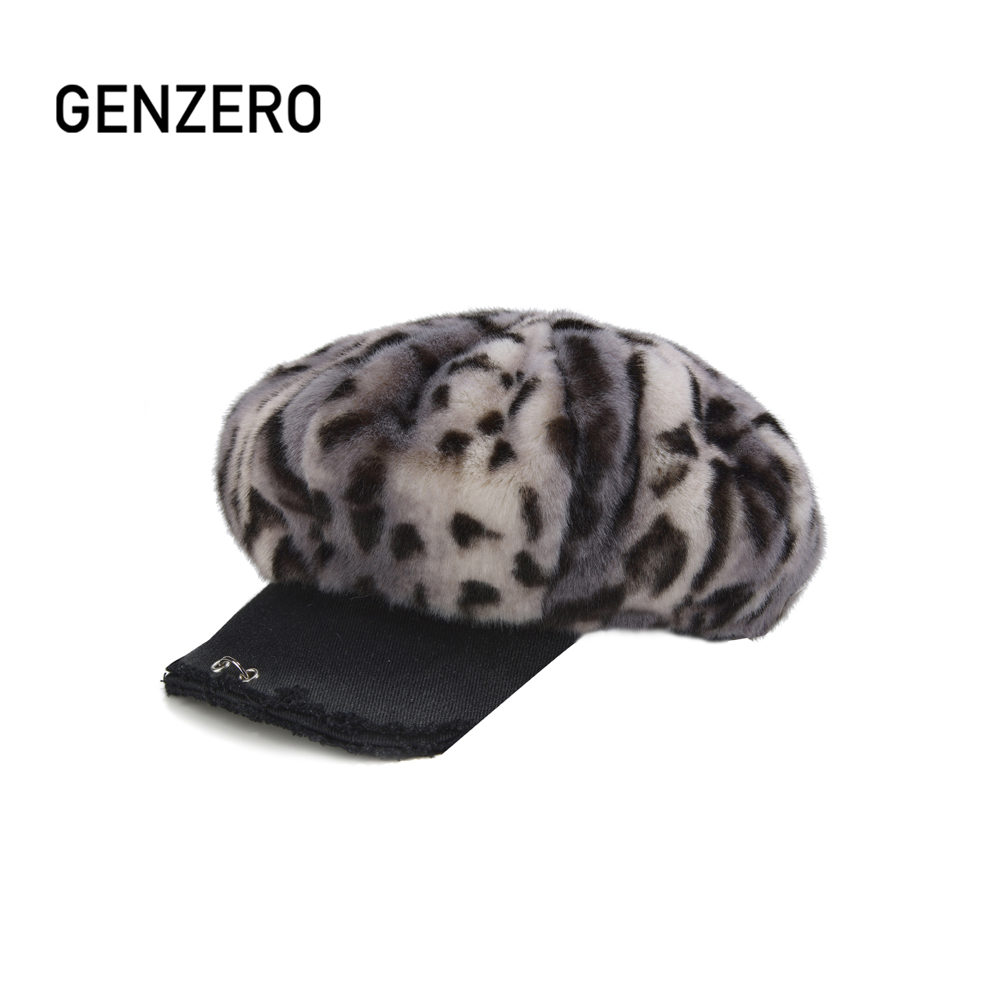GENZERO做旧牛仔帽檐豹纹贝雷帽