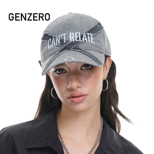 GENZERO「em」水洗牛仔灰标语棒球帽斜纹棉鸭舌帽男女同款