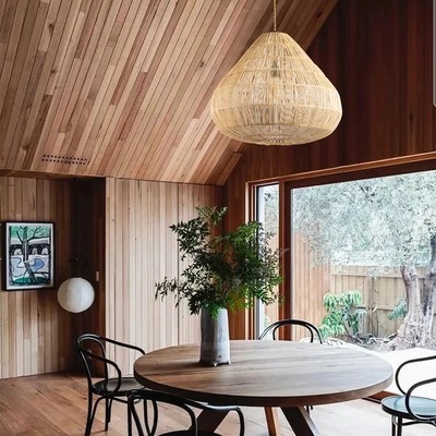 木羊北欧风藤编吊灯日式复古民宿卧室美式火锅店侘寂风客厅餐厅