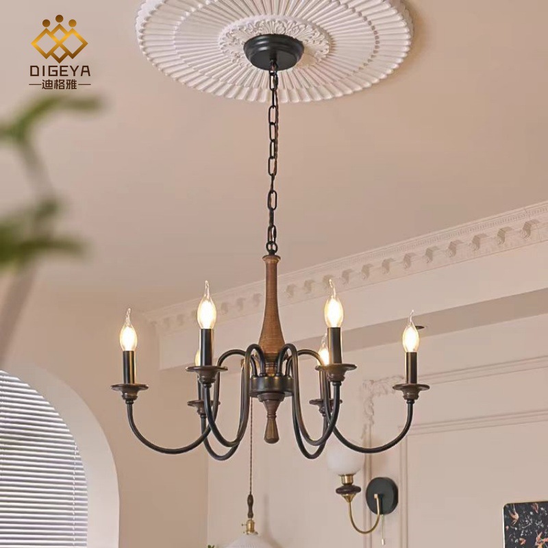 迪格雅 美式复古实木客厅吊灯创意个性卧室餐厅民宿蜡烛LED灯具