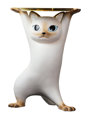 沙雕招财猫妖娆猫客厅大型玄关新房子装饰托盘Q落地摆件开业贺礼