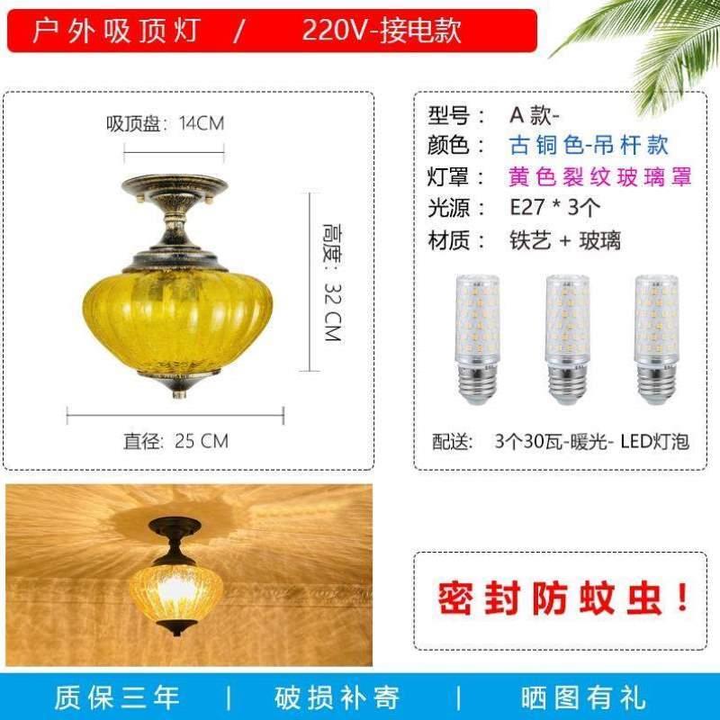 楼顶专用雨棚阳台玻璃户外别墅庭院阳光房吸顶灯露台灯凉亭花园灯