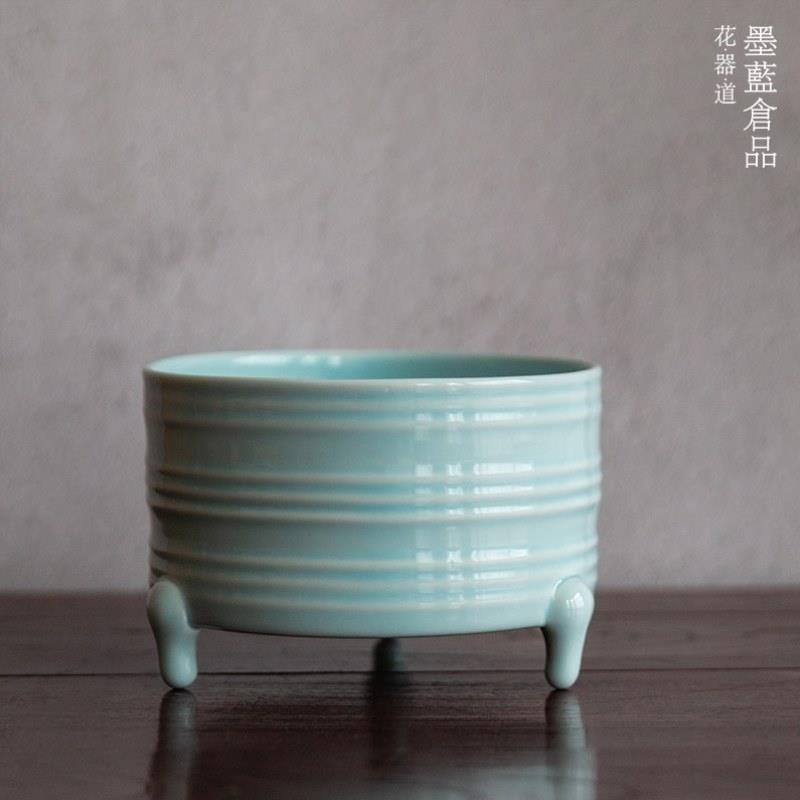 青瓷香炉花器 禅意中式日式花道插花器皿 陶瓷小花盆 剑山插花器