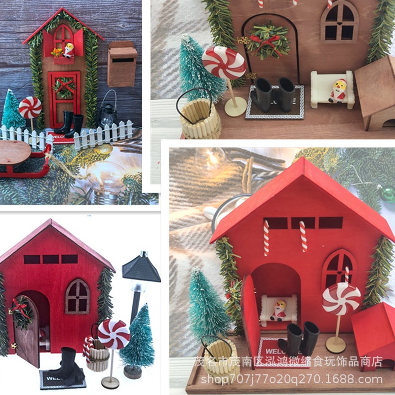 圣诞节场景模型 亚马孙热卖新品 屋门庭摆件diy配件 拍聂道具