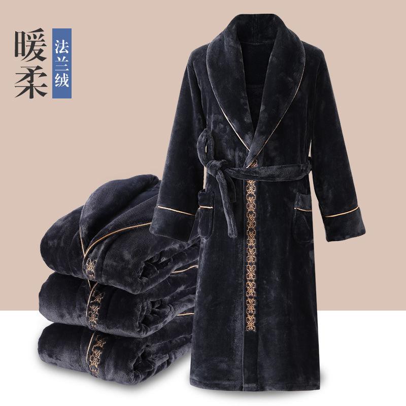尚致男士睡袍法兰绒秋冬季加绒加厚浴袍珊瑚绒冬天可外穿男家居服