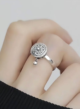 925银古风精致六字真言转动戒指