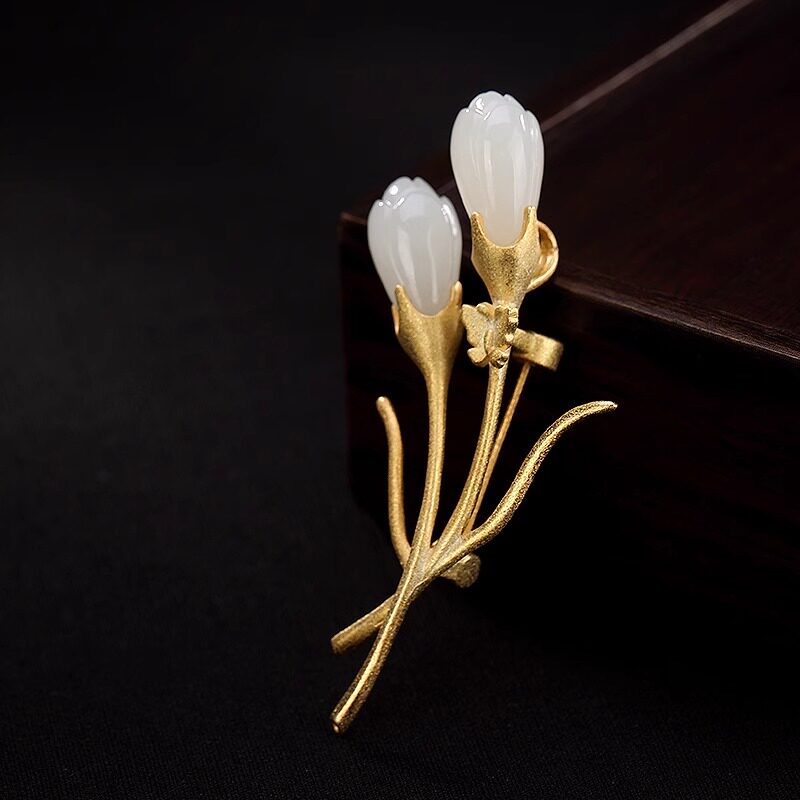 玉兰花古典镀金领口旗袍百搭胸针