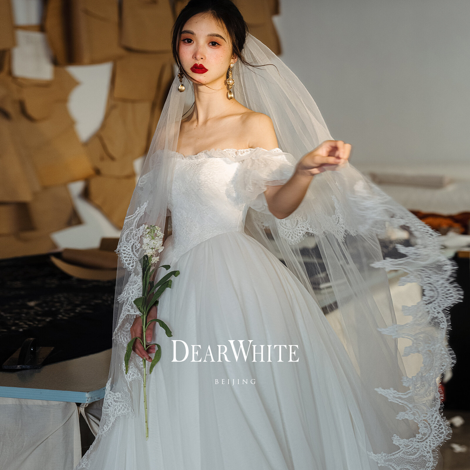 亲爱的白头纱  《云竹》 原创复古蕾丝新娘婚纱重工DearWHite头饰