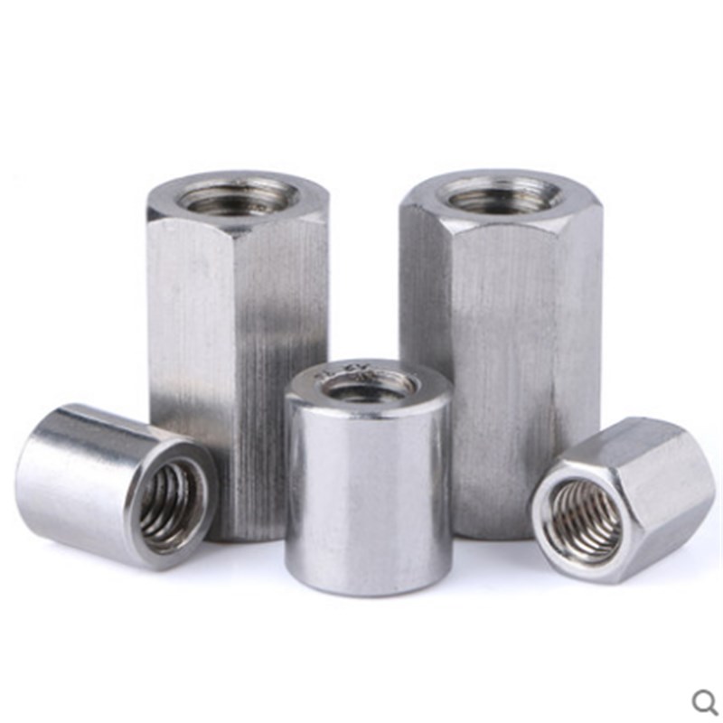 304不锈钢六角圆柱体加长加厚r螺母通孔螺丝帽M3M4M5M6M8M10M12M1