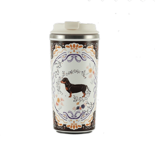 腊肠狗不锈钢便携杯吸盘底不倒杯陶瓷镀层咖啡杯英国设计实用礼物