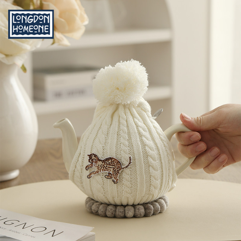 LP豹猫刺绣贴针织连体毛球茶壶套可翻盖衣服帆布包免缝修补贴,餐饮具,杯套,淘宝优惠券,粉丝福利购,淘宝优惠卷