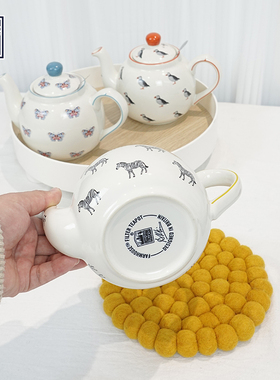 London Pottery田园动物系列斑马600ml陶瓷茶壶带滤网可爱泡茶壶