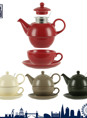 LondonPottery星球红色一壶一杯英式陶瓷茶壶花茶壶咖啡杯碟滤网