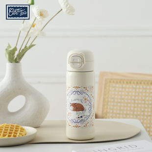 狐狸弹跳双饮保温杯高颜值316不锈钢真空便携可爱小学生吸管水杯