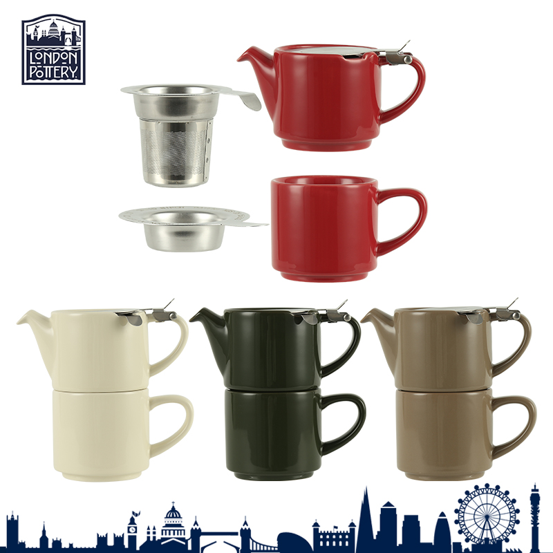 London Pottery 颂乐系列红色英式陶瓷花茶壶下午茶子母壶含滤网