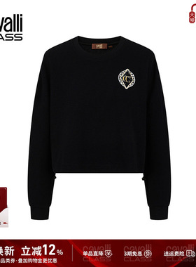 Cavalli lass卡沃利女装刺绣短款收腰抽绳卫衣女辣妹休闲宽松上衣