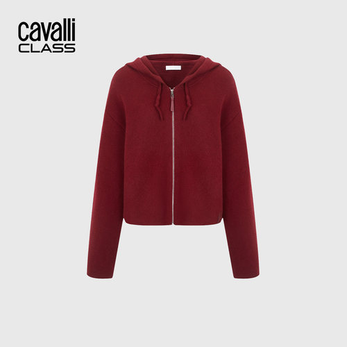 Cavalli Class卡沃利高端女装刺绣开衫毛衣26秋冬羊毛连帽针织衫